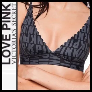 PINK Victoria's Secret Black and Grey Bonded Scalloped Bralette Bra thumbnail 2