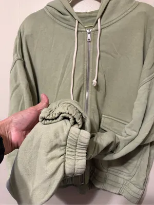 aerie Olive Green Zip Front Hooded Bomber Jacket thumbnail 3