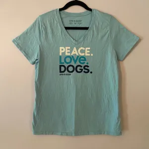 Life Is Good Blue V-neck Tee Cotton Peace Love Dogs Gorpcore Women's size Medium thumbnail 1