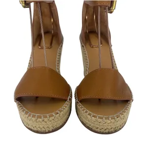 See by‎ Chloe Glyn Leather Espadrille Wedge Sandals Brown Size 36 thumbnail 9