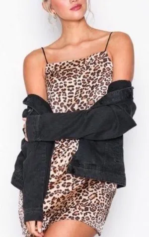 Topshop Leopard Print Mini Slip Dress Sz 8 thumbnail 1