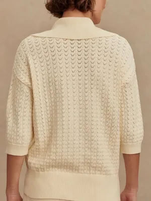 Varley Arney Half Zip Knit Polo Sweater Size Medium Pointelle Top thumbnail 2