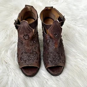 Farylrobin Lorna Embroidered Leather Open Toe Bootie Sz 7.5 thumbnail 2