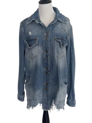 Free People Moonchild Shirt Jacket in Indigo Blue size Small thumbnail 2