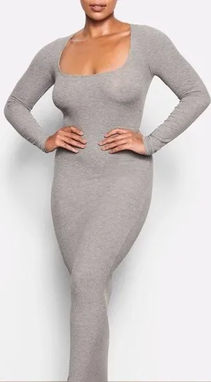 Soft Lounge Long Sleeve Dress Heather Gray Size L thumbnail 1