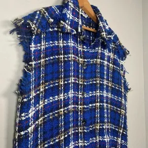 Zara Tweed Textured Mini Dress Size‎ S Small Raw Edge Oversized Check Button Up thumbnail 2