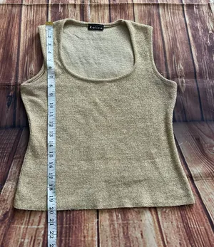 Kalico Women’s Sleeveless Scoop Neck Gold Metallic Knit Top Size Medium thumbnail 5