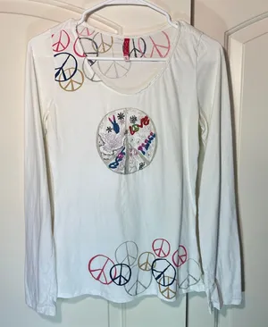Trixie Y2K Peace‎ Sign Graphic Long Sleeve Top Embroidered Beaded Love Small thumbnail 1