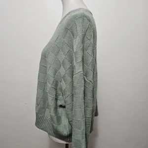 Double Zero Sage Basketweave Cropped Oversized Crewneck Sweater Size Large thumbnail 3