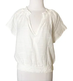 Anthropologie cloth & stone Effie smocked blouse white sz M‎ thumbnail 1