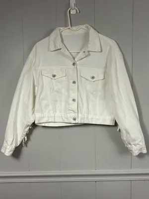 White Fringe Medium Buttondown Jean Jacket Festival Western Cowboy Country thumbnail 2