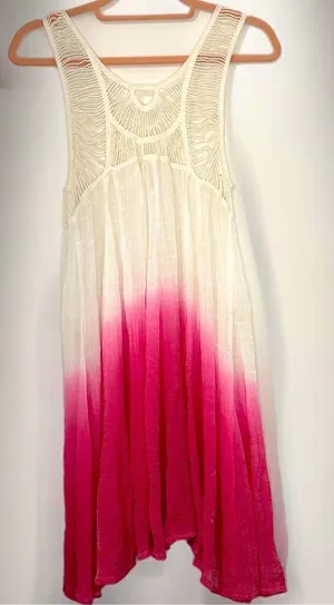 Mirror Image Ombré Pink and White Crochet Shift Cover-Up Dress thumbnail 1
