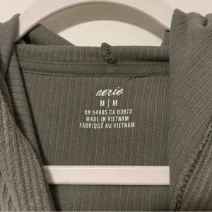Aerie Ribbed Hoodie Sage Green Size Medium Cropped Sweatshirt Oversized thumbnail 3