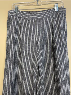 Banana Republic Women’s Linen Blend Striped Blue White Cropped Wide Leg Pants thumbnail 3
