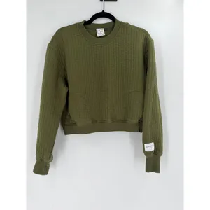 OFFLINE by Aerie Quilted Crewneck Sweatshirt Women XS Olive Green Thumbhole Cozy thumbnail 3