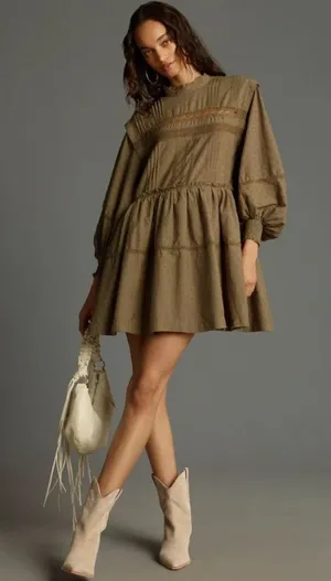 Anthropologie Pilcro Long-Sleeve Mock-Neck Swing Mini Dress thumbnail 1