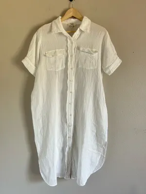 Umgee White Gauze Button Up Maxi Dress w/ Raw Edges medium thumbnail 3