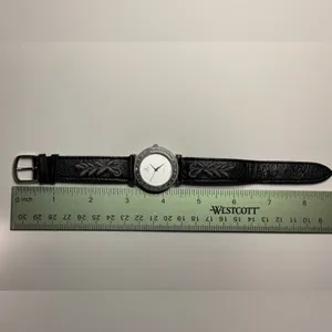 Vintage 80s Giordano watch leather Hong Kong black embroidered works! thumbnail 5