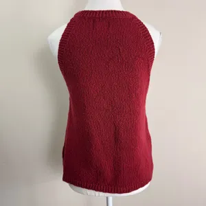 Anthropologie Maeve Burgundy Red High Neck Sweater Tank Top Textured Knit Shell thumbnail 4