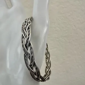 Silver tone braided bangle bracelet thumbnail 2