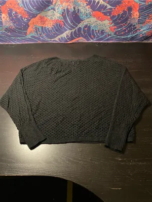 Express Black Open-Knit Crewneck Sweater thumbnail 4