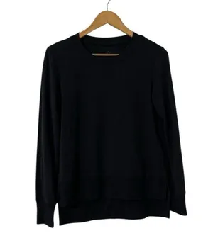 ALO YOGA Hi Low Black Long Sleeve Knit Slit Pullover Top Tunic thumbnail 1