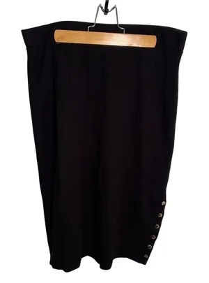 Ashley Blue Women's Midi Pencil Skirt Black‎ Button Side Pull On Bodycon Stretch thumbnail 1