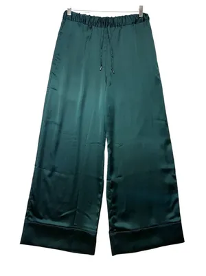 Wildfang Empower Satin‎ Loose Leg Drawstring Pant Emerald Green Medium BTPT0056 thumbnail 1