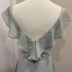 JJ's House‎ Soft Sage Green Chiffon Pleated V-Neck Flutter Sleeve Gown Bridal XS thumbnail 6