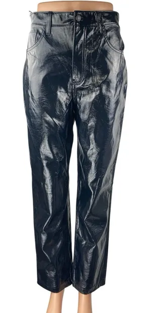 Abercrombie & Fitch 90s Straight Black Faux Patent Leather Trousers Pants Sz 28 thumbnail 1