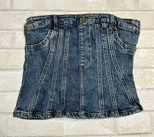 H&M Denim Corset-Style Tube Top thumbnail 1