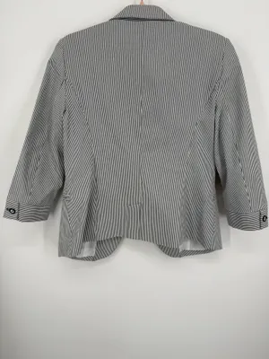 Grace Women Navy Striped Blazer Size 8 Jacket Button Front Pockets Lined Gray thumbnail 6