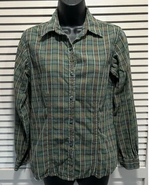Woolrich Vintage Flannel Shirt‎ Green/Orange Plaid Button Up Size See Measure thumbnail 1