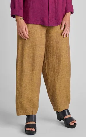 Flax Floods Linen Pants With Elastic Waist Saffron Yellow Orange Small thumbnail 1