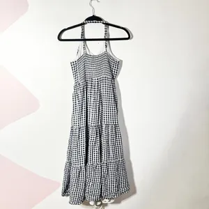 Old Navy Gingham Maxi‎ Dress Small Blue White Tiered Cottagecore Prairie thumbnail 2