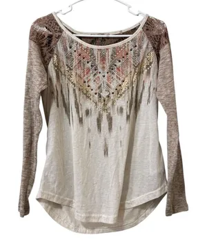 Miss Me Women Size Medium Blouse Western Lace Boho Country Cowgirl Embellished‎ thumbnail 1