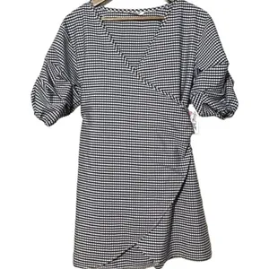 The Edit by Seventeen Juniors M Blue White Gingham Wrap Dress Puff Sleeve NWT thumbnail 4