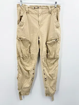 Free People Women's Can't Compare Slouch Cargo Pants Tan Size Large thumbnail 2