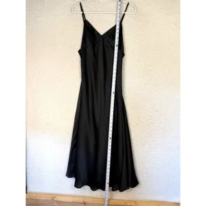 Black‎ Slip Dress Large Satin V-Neck Whimsygoth Emo Formal Romantic Y2K Feminine thumbnail 7