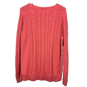 LL Bean Coral Double L Mixed Cable Cotton Crew Neck Pullover Sweater Size XL thumbnail 6