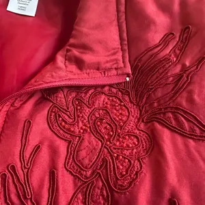 Coldwater Creek Red Puffer Vest Full Zip Embroidered Winter Christmas Holiday thumbnail 6