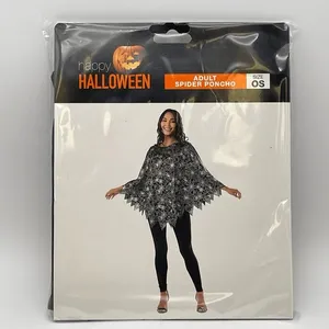 Halloween Spider‎ Poncho Adult OS Black Silver Glitter Web Goth Costume NWT thumbnail 1