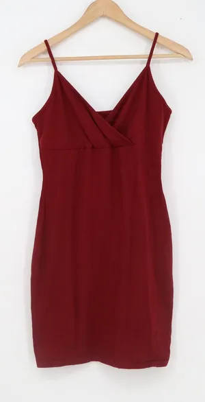 Wild Fable Burgundy Bodycon Mini Dress XL Surplice V-Neck Spaghetti Strap Cotton thumbnail 1