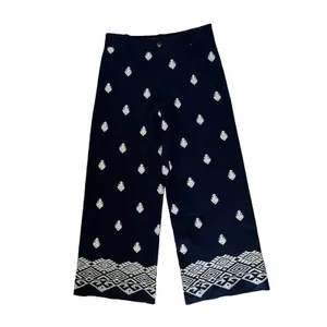 Zara Navy Embroidered High Waist Cropped Wide Leg Size Medium thumbnail 2