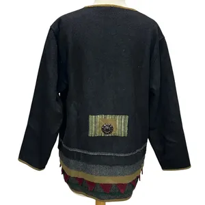 Parsley & Sage Sweater Jacket Womens S Black Multi Wool Patchwork Artful Cottage thumbnail 7