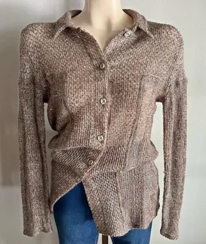 Vintage Brown Open Knit Cardigan Boho Cottagecore Crochet S thumbnail 1
