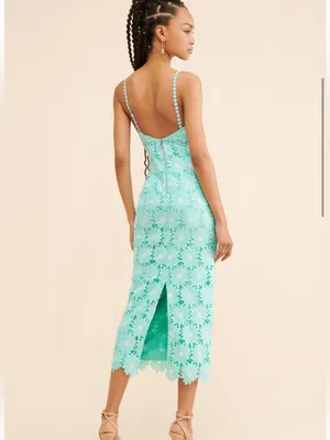 SAYLOR Mint Green Floral Lace Midi Dress with Spaghetti Straps thumbnail 2