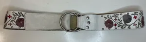 Calvin Klein‎ Y2K Boho Floral Embroidered White Genuine Leather Belt Size M thumbnail 1
