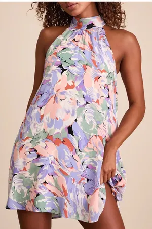 Lulus Lavender Multi Floral Mini Shift Dress Purple Size M NWT thumbnail 1
