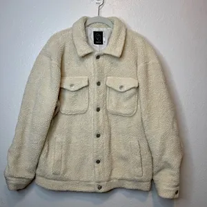 Original Use Men’s Off White Sherpa Snap Button Jacket Size Medium thumbnail 1